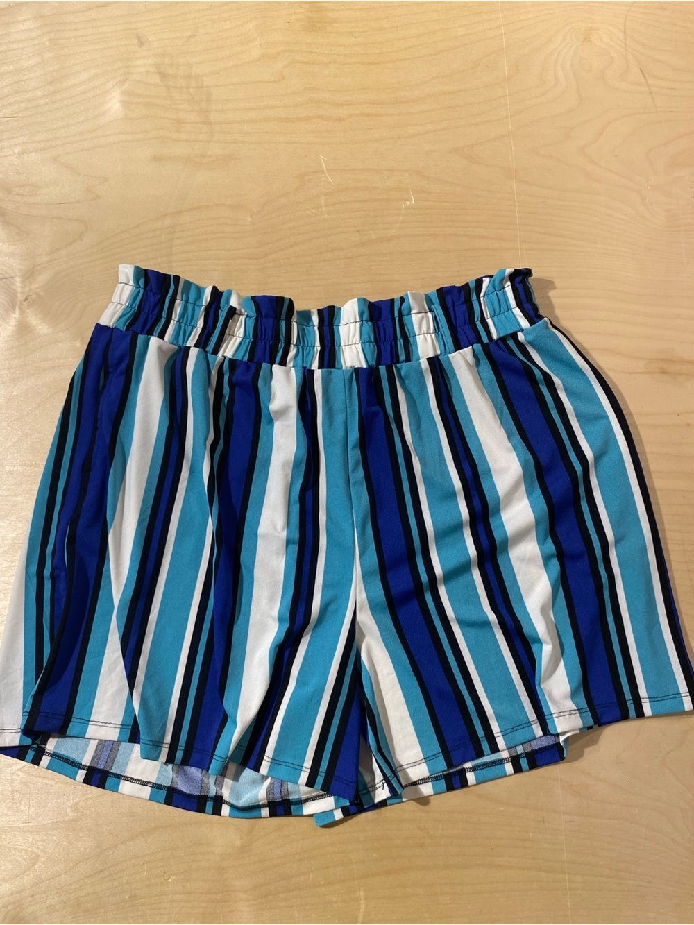 LuLaRoe Blue, Teal & White Striped High Waist Shorts XL (BM)